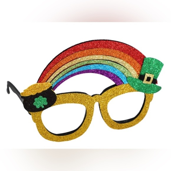 4pc green festive carnival accessories-glasses, fedora, sequin bow, suspenders - Picture 4 of 7